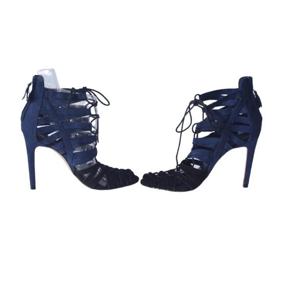 Zara High Heel Lace-up Colorblock Sandals Moody Blue & Black - Picture 3 of 7